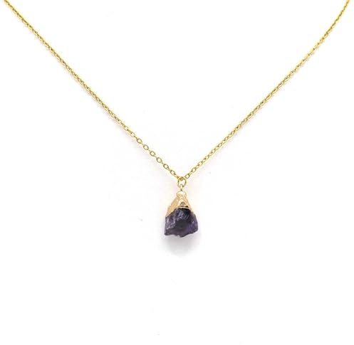 Miracles Minéraux Collier en Perles de Pierre Naturelle avec Chaîne et Fermoir en Acier Inoxydable Doré, 50 cm (Collier Saki | améthyste)
