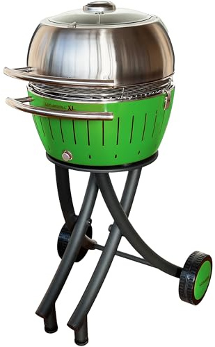 LotusGrill XL trädgårdsgrill-set limegrön – grillvagn med grillhuva XL av rostfritt stål (limegrön)