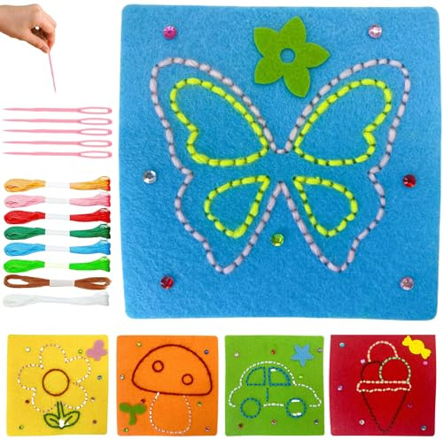 Sewing Kit for Kids 5Pcs,Sewing Kits for Ages 5-12 First for Girls Boys | 5 Pcs Sewing Kit for Kids with Material Cards, Colored Threads Needles Threading Toys Gifts for Children