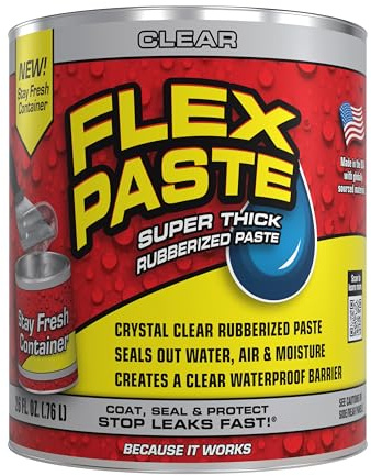 Flex Paste, Waterproof Paintable Putty, Spackle Sealant, Fill Gaps Cracks Holes - Block Out Water and Air - UV Resistant - Walls, Drywall, EPDM, Concrete, Roof, RV Repairs, Clear, Quart
