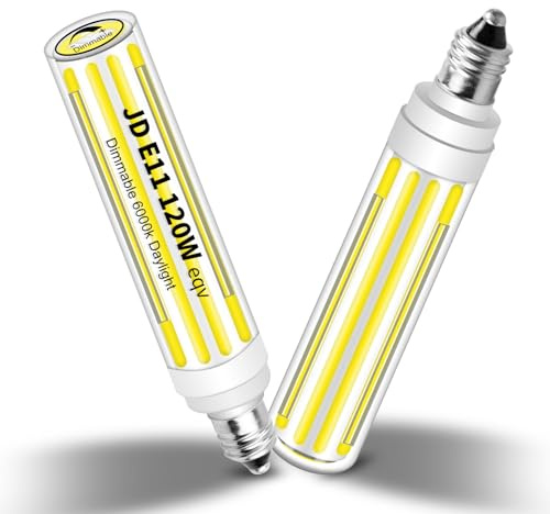 Megereet Updated Dimmable JDE11 120V 100W 120W Halogen Mini Candelabra Bulb Equivalent,T4 COB E11 Led Bulbs Dimmable,Daylight White 6000K,12W 1300LM JDE11 Ceiling Fan Light Bulbs,2 Packs