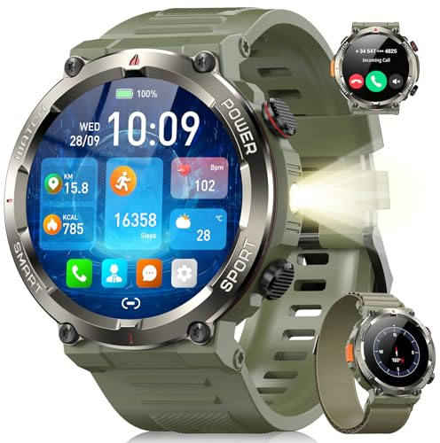 Blackview Reloj Inteligente Hombre con Linterna y Brújula, 1,45 Smartwatch con Llamadas Bluetooth, Pulsómetro, Oxímetro, Monitor de Sueño, Podómetro, 100+ Modos Deportivos, Batería Grande de 960 mAh