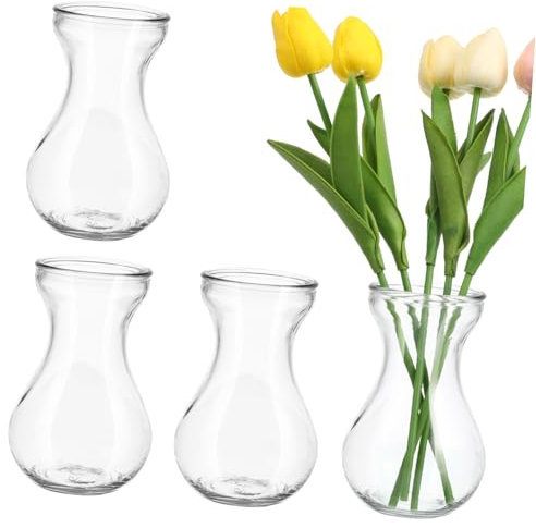 VALICLUD Lot de 4 Vases à Fleurs en Verre Transparent, Vases Hydroponiques Stables et Décoratifs, Design Épuré, Maison Bureau