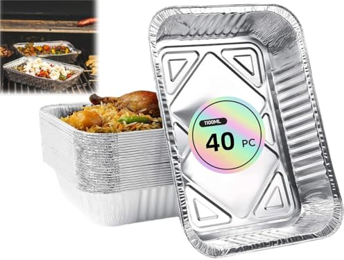 ZLXFT Bols en Aluminium,40pcs Bacs à Grill en Aluminium,Barquette Aluminium,Bacs à Grillades,Bacs à Égouttures en Aluminium,Plat Aluminium,Barquette Alimentaire Plateau Aluminium