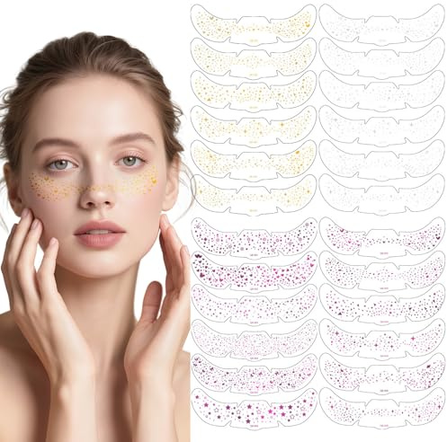 poraceous 24 Piezas Purpurina Pecass, Henna Pecas Impermeable, Tatuajes de Pecass con Purpurina, Glitter Freckles Face Tattoo, Tatuajes de Pecas Brillantes, para Eventos Festivos Fiestas