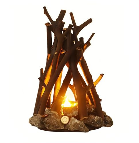 Lancoon Luz de Hoguera Retro con Efecto de Hoguera de Campamento Lámpara de Llama LED Recargable Forma de Rama de Árbol 3 Modos Seguridad Interior Exterior para Sobremesa Hogar Decoración Navideña