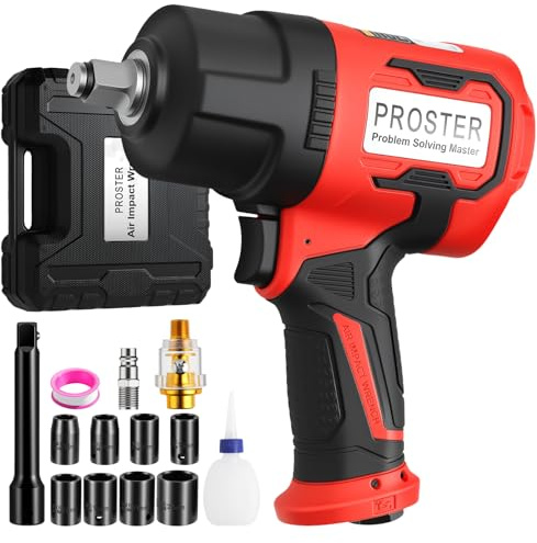 Proster 1/2 Air Impact Wrench - 1600ft-lb/2170N.m High Torque Pneumatic Socket with 8PCS Sockets (13,14,15,16,17,19,21,24mm) for Automotive, Workshop & Garage Use