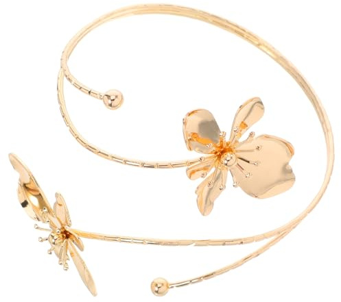 ibasenice Brazalete Abierto de Metal Dorado Diseño de Flores para Mujer, Pulsera de Moda Ajuste Seguro Adecuado para Uso Diario y Bodas