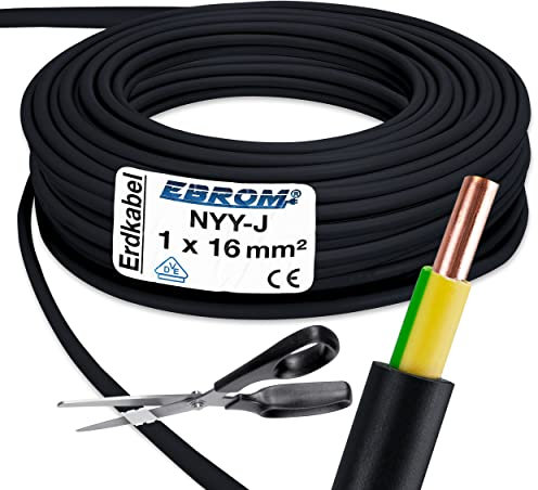 EBROM Erdungskabel - Erdkabel - NYY-J 1x16 mm² - schwarz - große Mengenauswahl - ab 5m frei wählbar - in einer Länge geliefert - Ihre Länge: 10 Meter