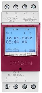 Grässlin 43.03.0003.1 talento smart C25 24V - Digitale Astro-Schaltuhr mit Bluetooth, App-Programmierung, Wochenprogramm und Gangreserve I 2-Kanal I 2TE I 500 Speicherplätze I Montage auf DIN-Schiene