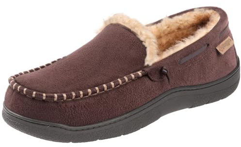 Zigzagger Men's Slippers Moccasin Memory Foam House Shoes Cozy Anti-Skid Slip On House Slippers for Men Soft Indoor/Outdoor,Brown,10 UK