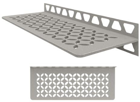 Schluter Mensola rettangolare per pareti piastrellate, spessore 4 mm, design floreale, materiale in alluminio, finitura grigio pietra, SWS1D5TSSG
