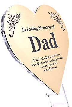 Targa commemorativa commemorativa a forma di cuore con scritta Dad, per la festa del papà, in acrilico metallizzato, color argento/oro/rame, impermeabile, per esterni, per tombe, omaggio, pianta