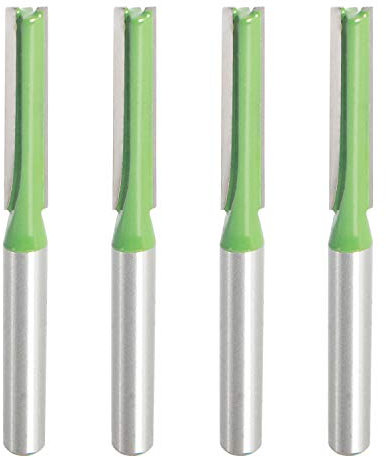 Aopin Router Bit 1/4 Cutting Dia 6mm Shank Dia Double Flute Straight Bit Carbide for Woodworking Milling Cutter Tool, Green, Silver, 4Pcs