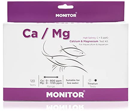 Monitor Calcium/Magnesium HIGH Salinity (Salinity > 5 PPT) Test KIT (120 Tests) - Monitor Aquarium and aquaculture Water Quality