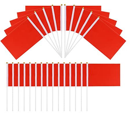SCSpecial Small Flags 25 Pieces Mini Handheld Flags on Stick 8.2 Inch x 5.5 Inch Outdoor Flags for Parades and Decoration (Red)