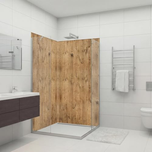dedeco Pannello posteriore doccia angolare impermeabile, motivo: legno V5, 2 x 80 x 200 cm, come pannello posteriore per il bagno per la sostituzione delle piastrelle, come parete decorativa,