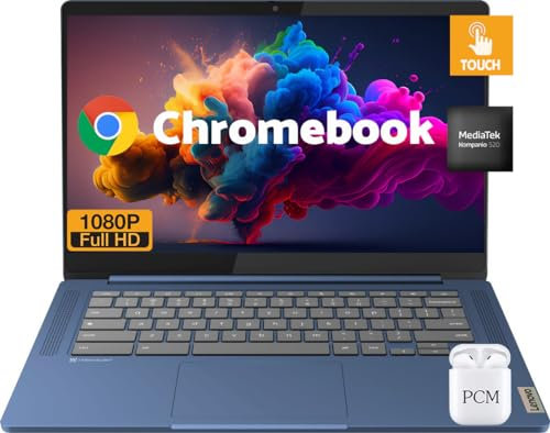 Lenovo Chromebook Computer portatile, 14 FHD IPS Touchscreen Light PC, 8-Core MediaTek Kompanio 520, 4GB RAM, 64GB eMMC, Chrome OS, Wi-Fi 6, lunga durata della batteria, USB-C