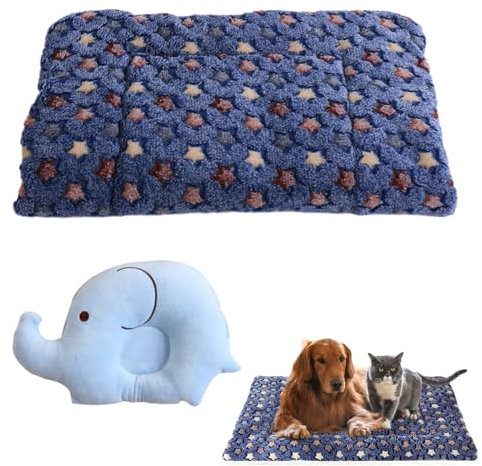 DALAETUS 2 Stück Waschbares Hundebett Set, 45 * 65cm Hundekissen mit Elefanten-Kissen, Flauschig für Kleine Hunde und Katzen, Atmungsaktiv Bequem, für Reisen und Outdoor-Aktivitäten, Blau
