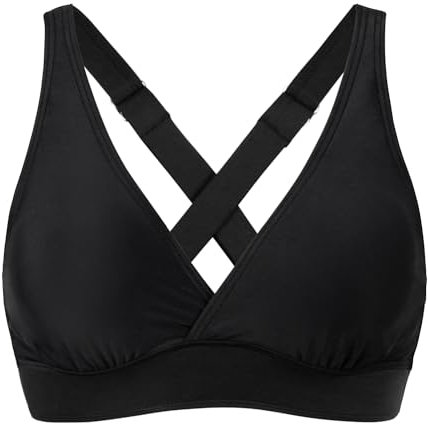 Amy Babe Sportliches Damen-Bikinioberteil, verstellbare breite Träger, große Brust, überkreuzter Rücken, stützender Badeanzug, nur Oberteil, Schwarz, XL
