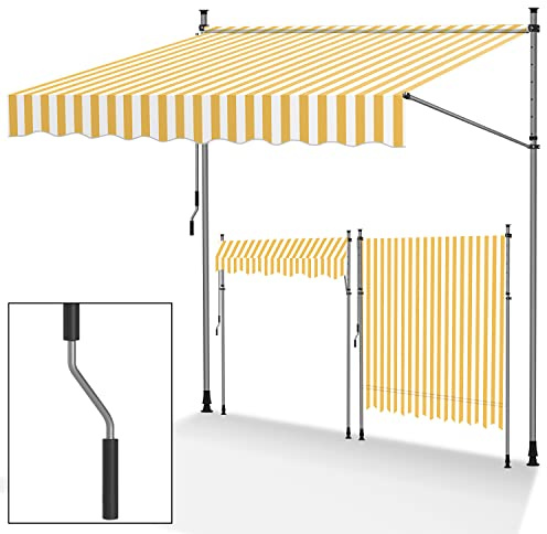 Tubiaz Tenda da sole per balcone senza foratura, larghezza 200 cm, con manovella, regolabile in altezza, resistente ai raggi UV e impermeabile, tenda da sole per terrazze, balconi, colore giallo e