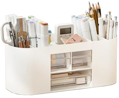 Organizador de Rotuladores y Portalápices de Escritorio Blanco, Ideal para Suministros de Oficina y Artículos de Papelería