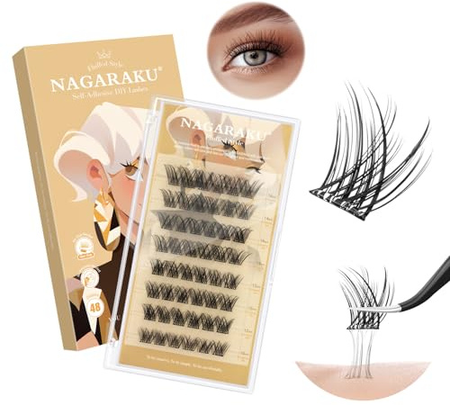 NAGARAKU Pestañas Postizas Autoadhesivas 48 Pcs Volumen Esponjoso Eyelash Sin Pegamento Ni Removedor Reutilizables Aplicación En Un Solo Paso Voluminosas Para Una Mirada Profunda 0,07mm C 10-16mm