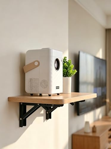 DAZIMOU Folding Wall Projector Shelf and Mount, Floating Shelf, Cable Box Panel, Router Rack, Projector Bracket Accessories (Light Brown)