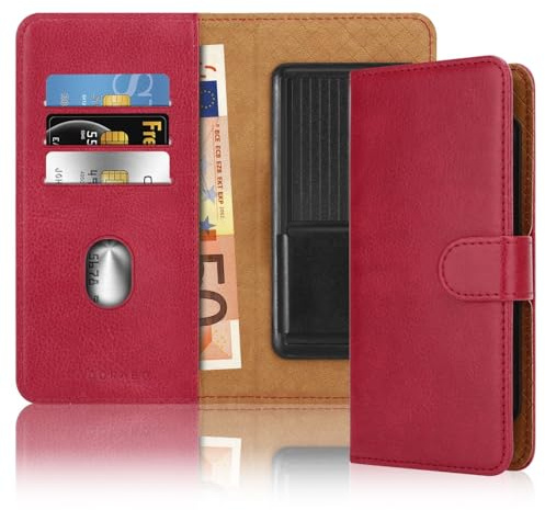 Cadorabo Klapphülle kompatibel mit LG Q7 / Q7a / Q7+-Handyhülle mit Kartenfach, 360 Grad Schutzhülle zum klappen- Flip Case Book Cover PU Leder Handytasche klappbar ROT