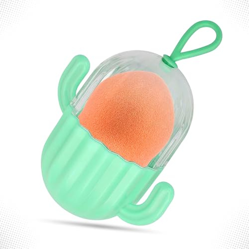 G4GADGET 1 PCS Makeup Sponge with Cactus Storage Box, Compact Portable Holder for Makeup Essentials and Travel Convenience