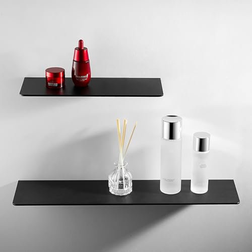 Womamny Estanteria Baño Pared, 2 Piezas Estante Ducha Sin Taladro 60 cm & 40 cm, Baldas Pared de Aluminio Resistente A La Oxidación para Salon Baño Cocina Estudio Dormitorio, Negro