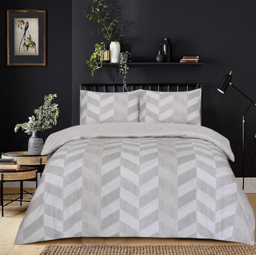 PRIME LINENS Duvet Cover Set 4 Pcs Microfiber Quilt Cover Bedding Set With Pillow Cases and Extra Fitted Sheet Included (Zigzag Beige, Super King)