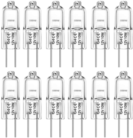 Jaenmsa G4 Halogen Light Bulbs 10W 12V, 12 Pack 2 Pin Light Bulbs Clear Capsule Lamp Bulb Warm White Dimmable for Ceiling Lights, Table Lamps, Cabinet Lights