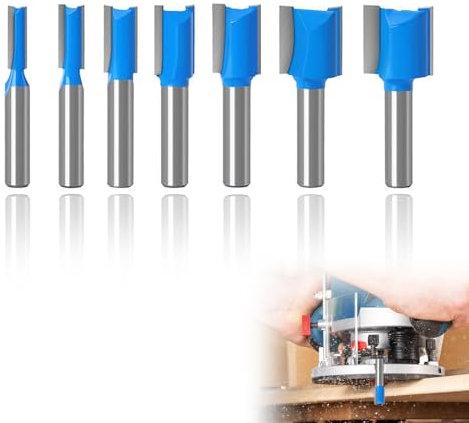 Fresa de ranurado, fresa para fresadora superior de 8 mm, mango de 7 unidades, fresa recta, juego de fresas de madera para fresadora superior, 6, 8, 10, 12, 14, 18, 20 mm, juego de fresa recta para