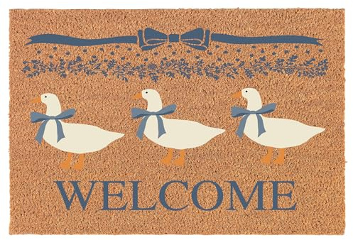AXJDRCZ Welcome Doormat Door Mat Gift Welcome Vintage Blue Ribbon Goose White 16x24 Inch