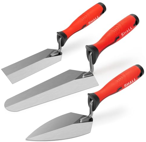 SHALL Soft-Grip Finishing Trowel Set 3pce,Pointing trowel,gauging trowel,Margin Trowel, Builders Bricklaying Tools with Soft Grip Handles