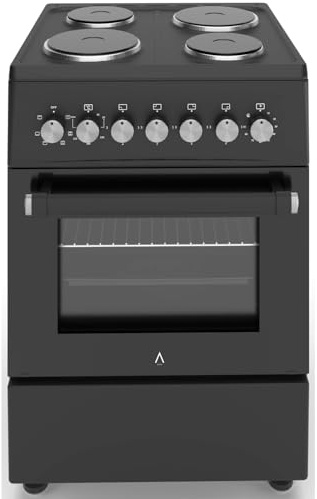 ALPHA Cocina Eléctrica VULCANO ELITE-60E Negro Mate, Horno 6 Funciones, Ventilador, Cristal Extraíble, **Alta Gama**