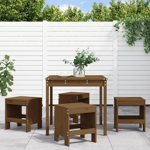 Qnhdfrt Gruppo da pranzo in legno di pino 82,5 x 82,5 x 76 cm con 4 sgabelli marrone miele legno massello per giardino terrazza balcone