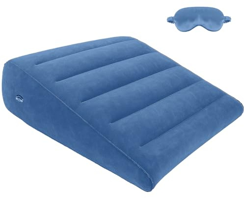 ProPillows Cuscino a Cuneo Gonfiabile Portatile – Cuscino Triangolare per Letto e Divano, Supporto per Schiena e Gambe, Cuscino Antireflusso Adulti per Dormire, Lettura e Viaggio (Blu)