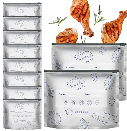 Liakyunf Bolsas De Papel De Aluminio - 10 Bolsas Herméticas Para Fruta | Recipientes Autoportantes Reutilizables Con Cierre De Cremallera Y Etiqueta,Para Cocina Carne Verdura Camping