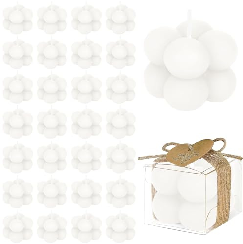 30 Sets Mini Bubble Candles Party Favors Gifts for Guests Soy Scented Candles with Cards Ribbon DIY Gift Set for Baptism Party Bridal Shower Thank You Gifts (White)
