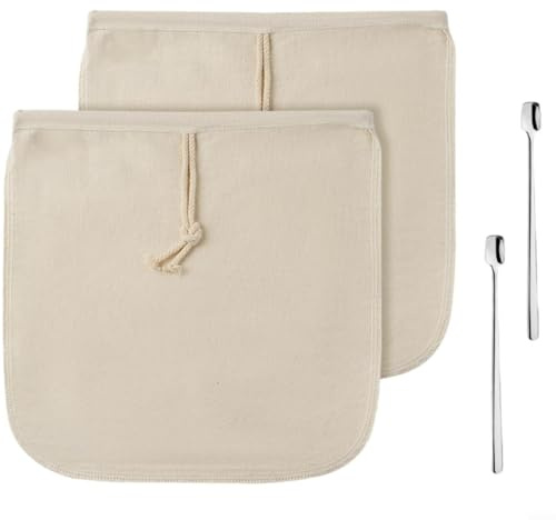 Organic Cotton Cold Brew Coffee Bags Reusable Set Of 2 With Secure Drawstring Closure, Designed To Brew Smooth Coffee In Large Containers Without Grit