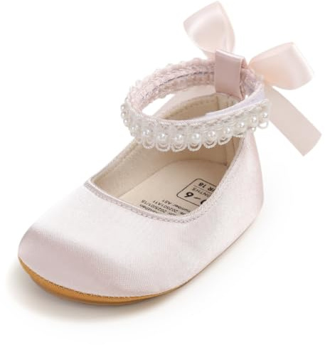 Sehfupoye Baby Mary Jane Bow Pearl First Walker Shoes Girls 0-18M