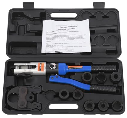 Alicates de prensa profesional con contorno U y TH, juego de herramientas de prensado con 8 matrices (16-32 mm) para tubos de aluminio, plástico PEX y PB, fuerza de presión de 10 toneladas