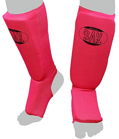 BAY® MT Cotton PINK XS Spann-Schienbeinschutz Baumwolle Elastik Stoff, Muay Thai, TKD, Thaiboxen pink/rosa, Größe XS