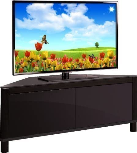 MDA Designs Volans Tru-Corner Remote Friendly Beam Thru Glass Walnut/Black Reversible Panel 2-Door LCD/Plasma/LED TV Corner Cabinet