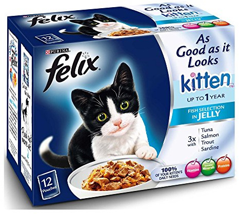 Felix As Good As It Looks Cat Food Kitten Mixed Selection in Jelly Wet Cat Food 12x100g (Pack of 4)