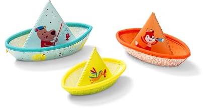 LILLIPUTIENS - 3 Bateaux flottants pour Le Bain - Jouet interactif et éducatif en néoprène - Amusement Garanti avec César, Alice et Le Martin-pecheur - Idéal pour Le Bain - dès 6 Mois - 86772