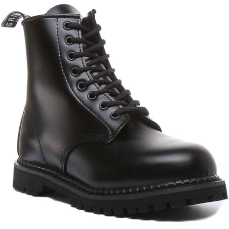 Grinders Stag Opaco Punta Sicurezza Militare Nero Metallo Stivali Unisex Punk del Motociclo 45