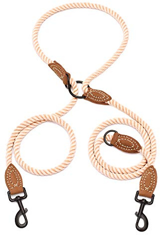 Mile High Life Double Dog Leash - Hands Free, Multifunctional Dual Dog Leash, 360° Swivel, Leather Tailored Connection for Two Dogs (Light Brown, 8FT)